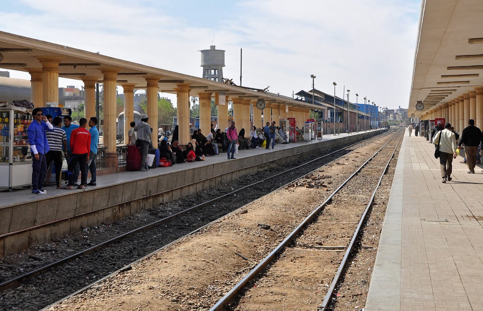 Luxor station platforms and tracks viewed along the railway